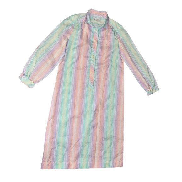 Vintage Schrader Sport Pastel Striped Shirt Dress Size 12 - Picture 1 of 10